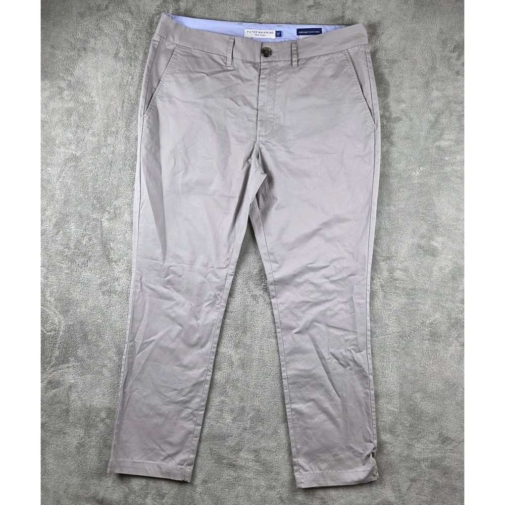Peter Manning New York Lightweight Stretch Gray Chino Slim Fit Pants Mens 33x28
